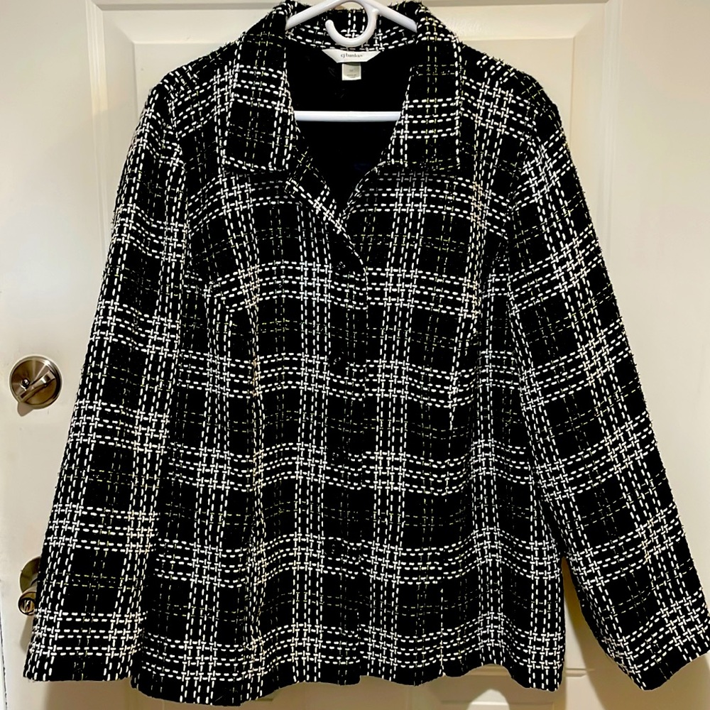 CJ Banks Black and White Tinsel Plaid Jacket 3X